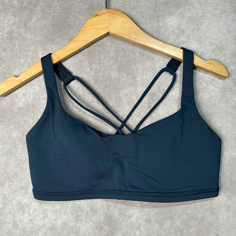 Lululemon Strappy Back Sports Bra Dark Teal Navy Blue Size 6 Yoga Gym Workout